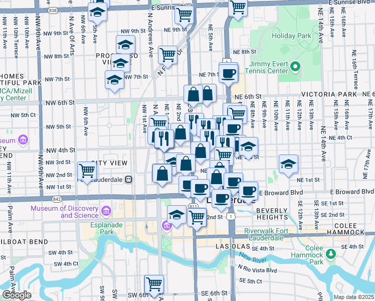 map of restaurants, bars, coffee shops, grocery stores, and more near in Fort Lauderdale