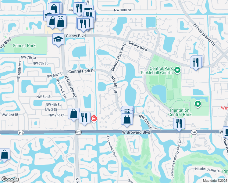 map of restaurants, bars, coffee shops, grocery stores, and more near 315 Northwest 3rd Street in Plantation