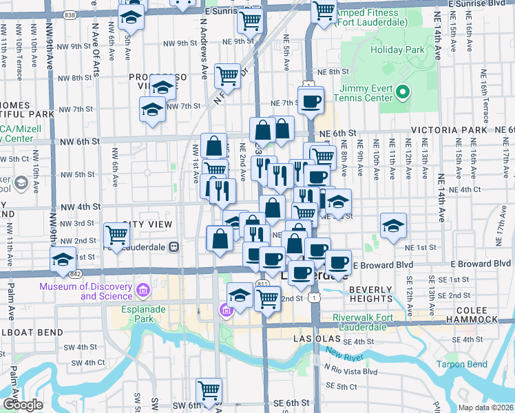 map of restaurants, bars, coffee shops, grocery stores, and more near in Fort Lauderdale