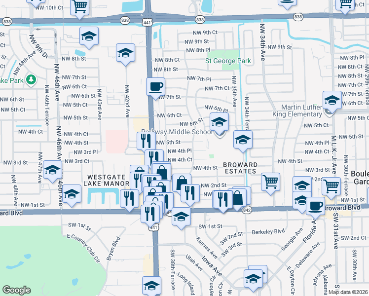 map of restaurants, bars, coffee shops, grocery stores, and more near 3810 Northwest 4th Place in Fort Lauderdale