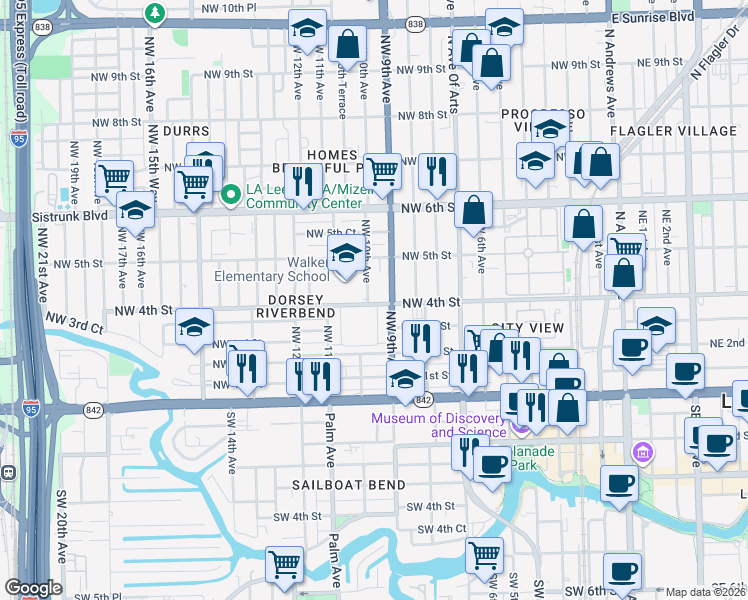 map of restaurants, bars, coffee shops, grocery stores, and more near 319 East Dixie Court in Fort Lauderdale