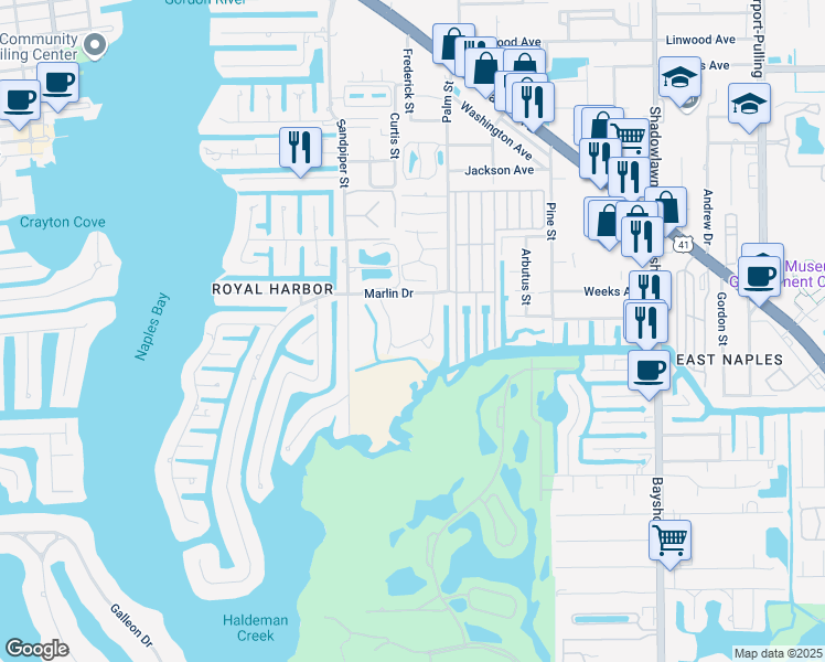 map of restaurants, bars, coffee shops, grocery stores, and more near 3031 Sandpiper Bay Circle in Naples