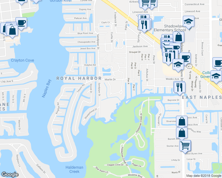 map of restaurants, bars, coffee shops, grocery stores, and more near 3000 Sandpiper Bay Circle in Naples