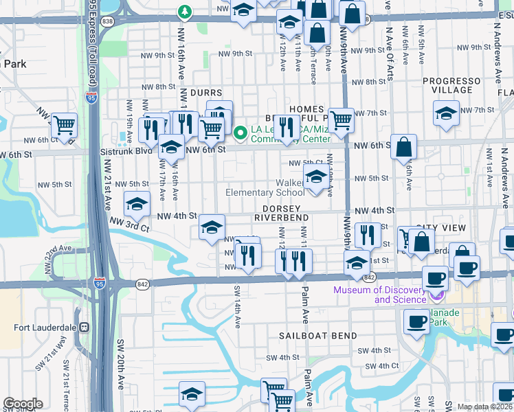 map of restaurants, bars, coffee shops, grocery stores, and more near 1300 Northwest 4th Street in Fort Lauderdale
