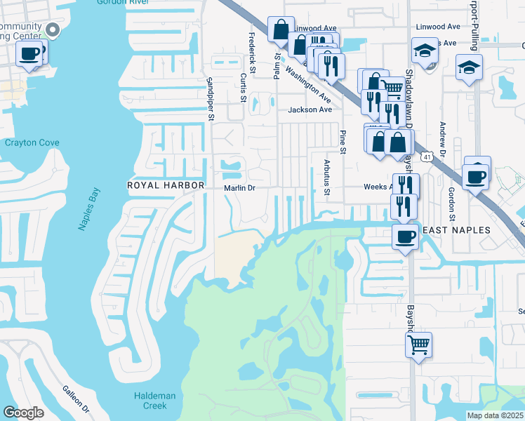map of restaurants, bars, coffee shops, grocery stores, and more near 3031 Sandpiper Bay Circle in Naples