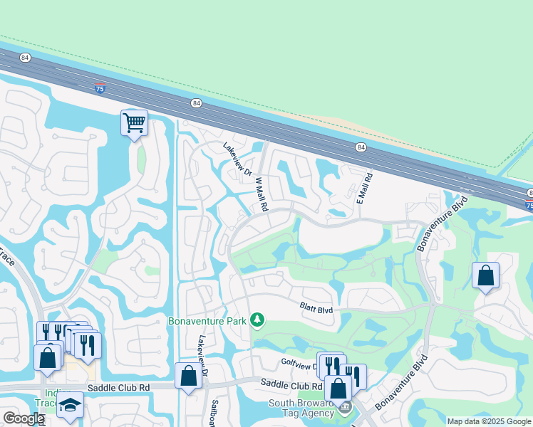 map of restaurants, bars, coffee shops, grocery stores, and more near 224 West Mall Road in Weston