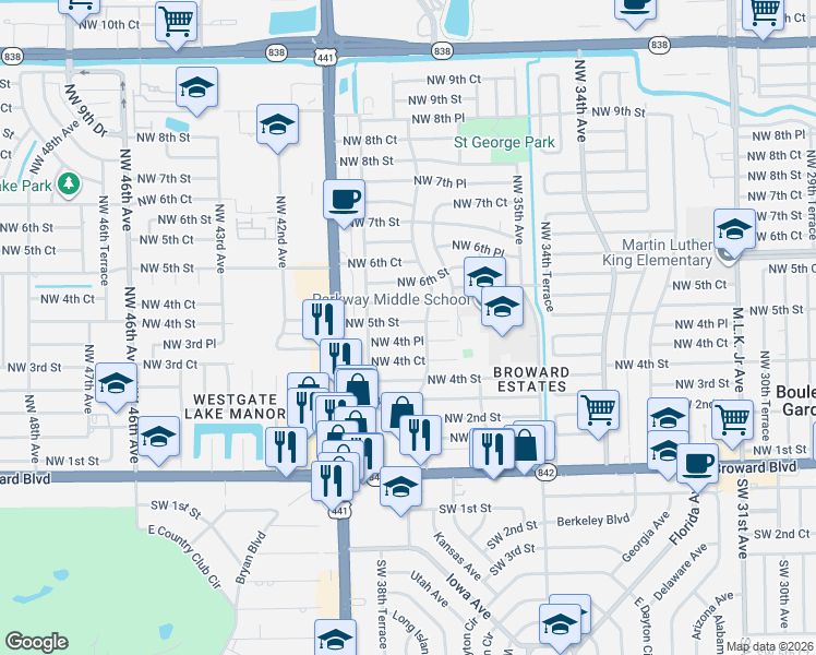 map of restaurants, bars, coffee shops, grocery stores, and more near 3810 Northwest 4th Place in Fort Lauderdale