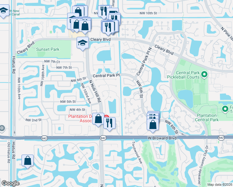 map of restaurants, bars, coffee shops, grocery stores, and more near 291 Northwest 100th Avenue in Plantation