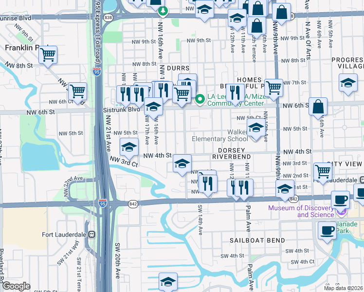 map of restaurants, bars, coffee shops, grocery stores, and more near 436 Northwest 15th Avenue in Fort Lauderdale