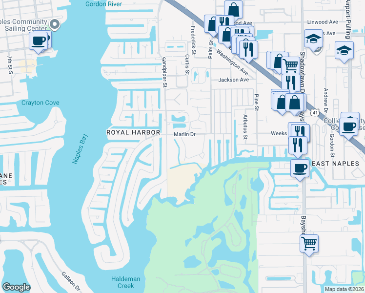 map of restaurants, bars, coffee shops, grocery stores, and more near 3001 Sandpiper Bay Circle in Naples