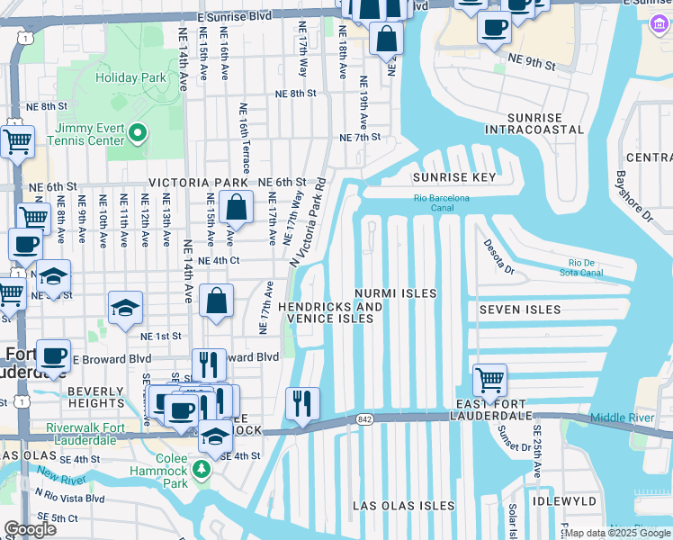 map of restaurants, bars, coffee shops, grocery stores, and more near 411 Hendricks Isle in Fort Lauderdale