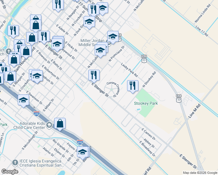 map of restaurants, bars, coffee shops, grocery stores, and more near 151 Corona Cresent Street in San Benito