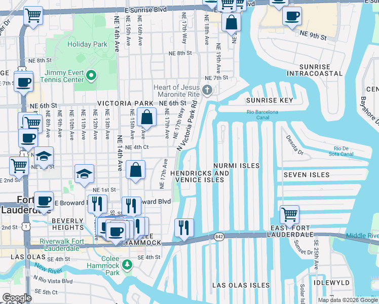map of restaurants, bars, coffee shops, grocery stores, and more near 325 North Gordon Road in Fort Lauderdale