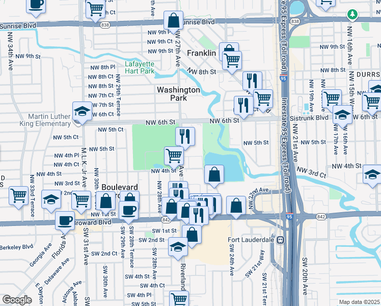 map of restaurants, bars, coffee shops, grocery stores, and more near 486-516 Northwest 27th Avenue in Fort Lauderdale