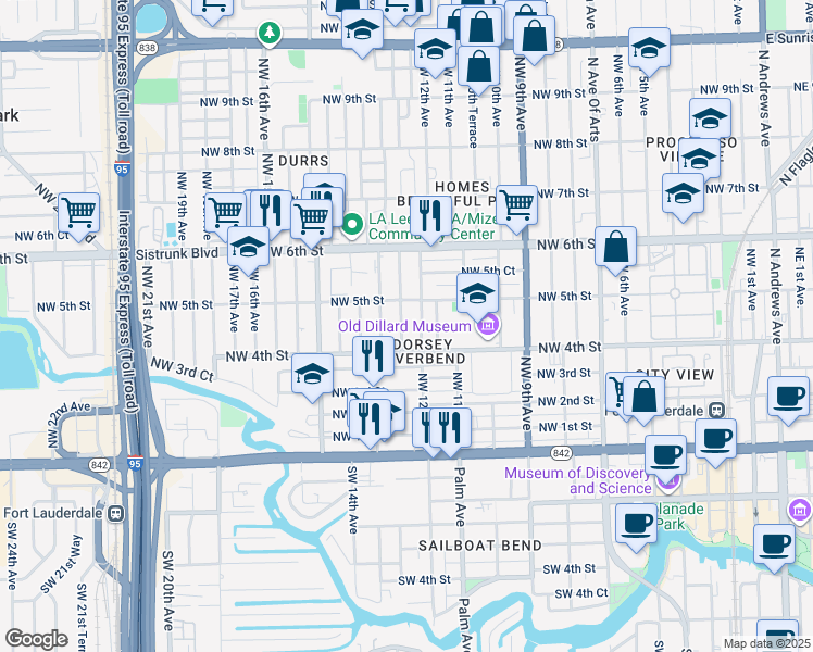 map of restaurants, bars, coffee shops, grocery stores, and more near 438 Northwest 13th Avenue in Fort Lauderdale