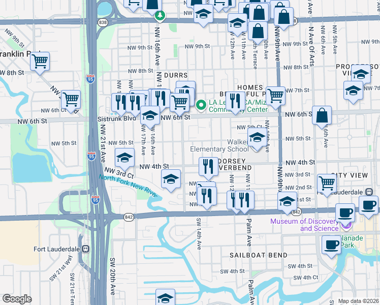 map of restaurants, bars, coffee shops, grocery stores, and more near 436 Northwest 15th Avenue in Fort Lauderdale