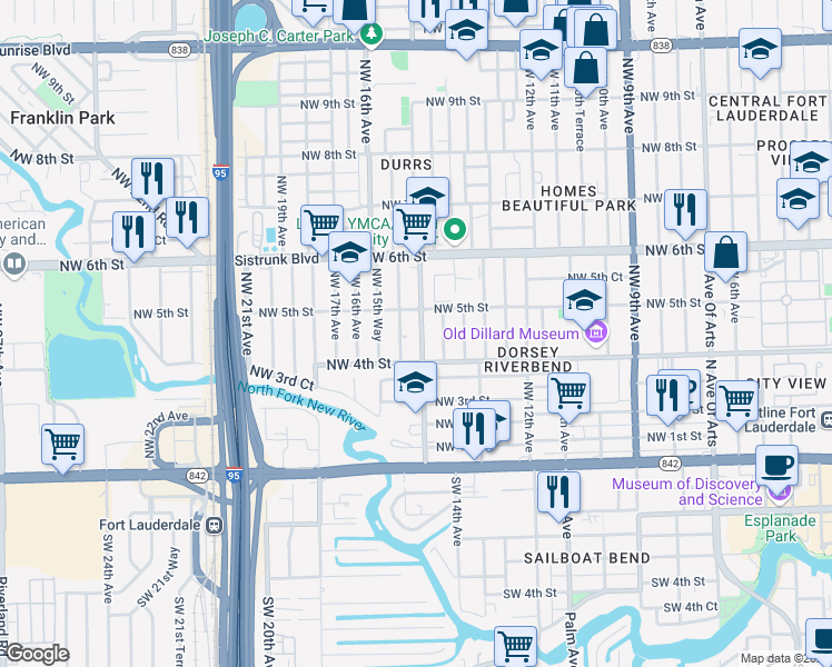 map of restaurants, bars, coffee shops, grocery stores, and more near 436 Northwest 15th Avenue in Fort Lauderdale