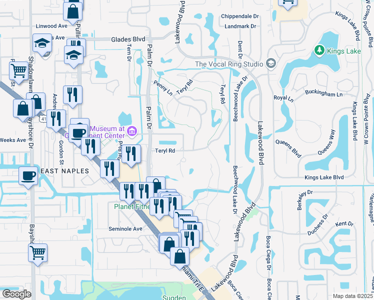 map of restaurants, bars, coffee shops, grocery stores, and more near 199 Harrison Road in Naples