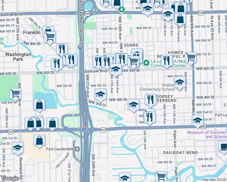 map of restaurants, bars, coffee shops, grocery stores, and more near 441 Northwest 16th Avenue in Fort Lauderdale