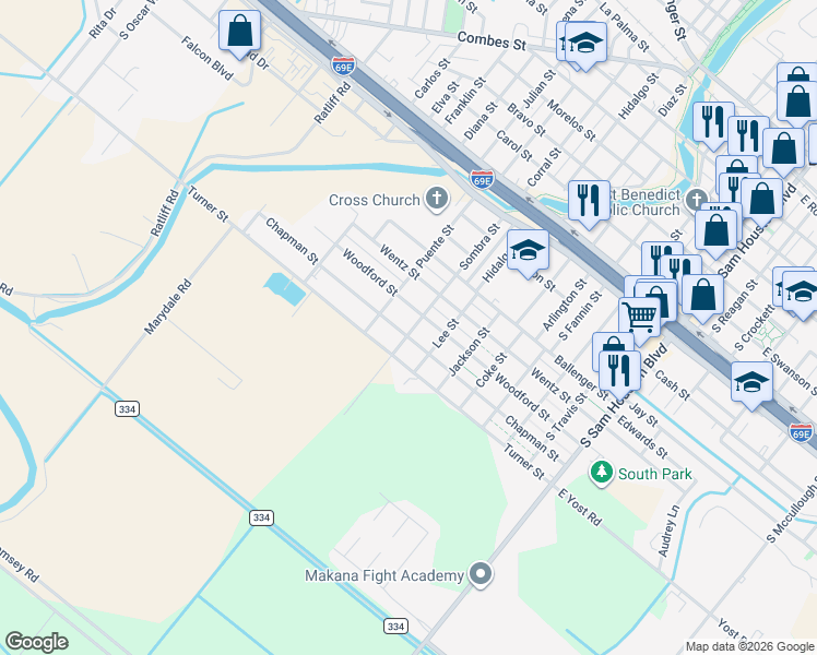 map of restaurants, bars, coffee shops, grocery stores, and more near 833 Woodford Street in San Benito