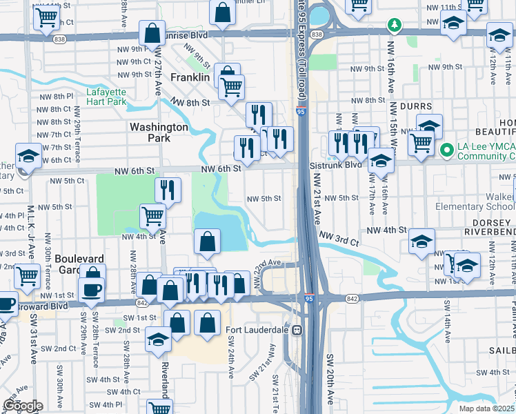 map of restaurants, bars, coffee shops, grocery stores, and more near 2200 Northwest 5th Street in Fort Lauderdale