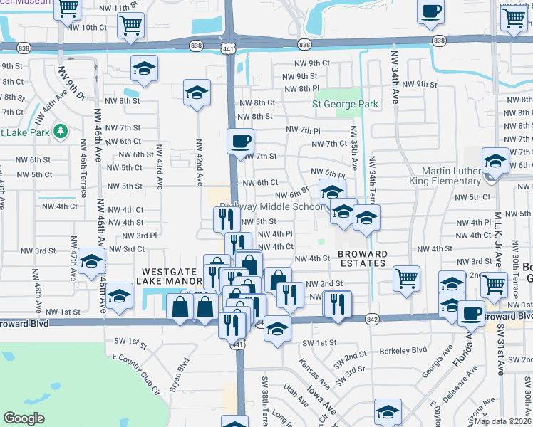 map of restaurants, bars, coffee shops, grocery stores, and more near 3870 Northwest 5th Court in Fort Lauderdale