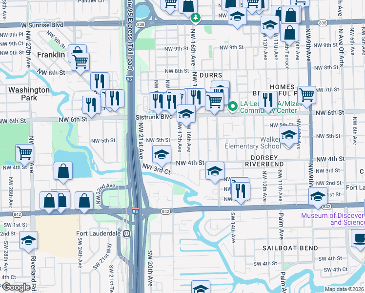 map of restaurants, bars, coffee shops, grocery stores, and more near 441 Northwest 16th Avenue in Fort Lauderdale