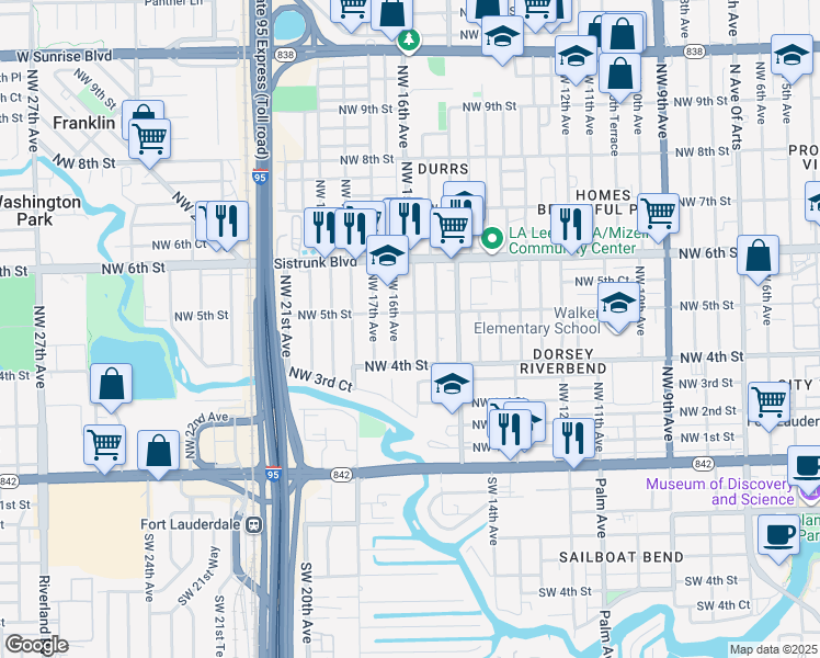 map of restaurants, bars, coffee shops, grocery stores, and more near 1532 Northwest 5th Street in Fort Lauderdale