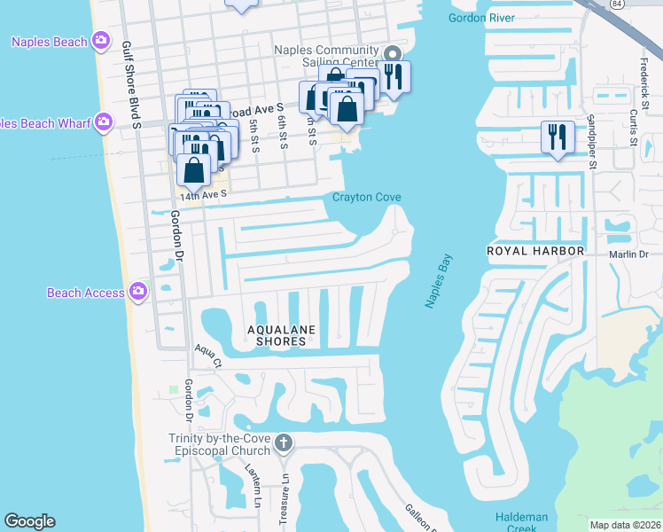 map of restaurants, bars, coffee shops, grocery stores, and more near 740 17th Avenue South in Naples