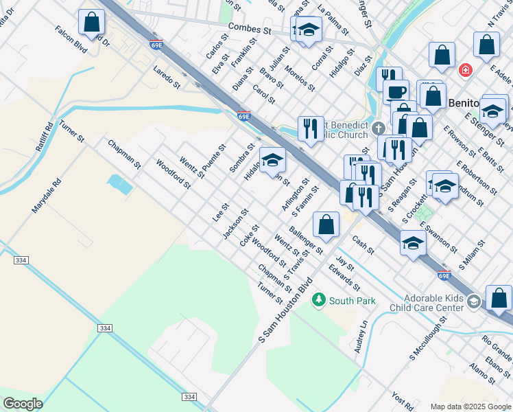 map of restaurants, bars, coffee shops, grocery stores, and more near 610 Wentz Street in San Benito