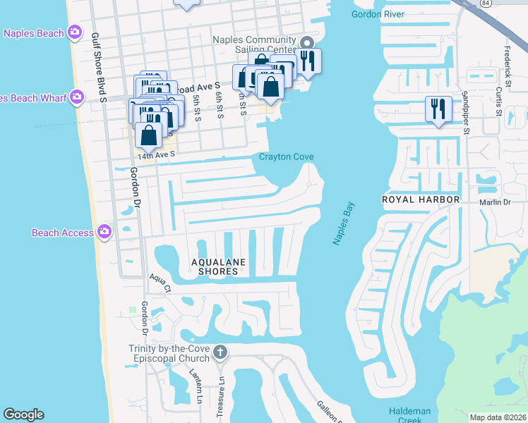 map of restaurants, bars, coffee shops, grocery stores, and more near 740 17th Avenue South in Naples