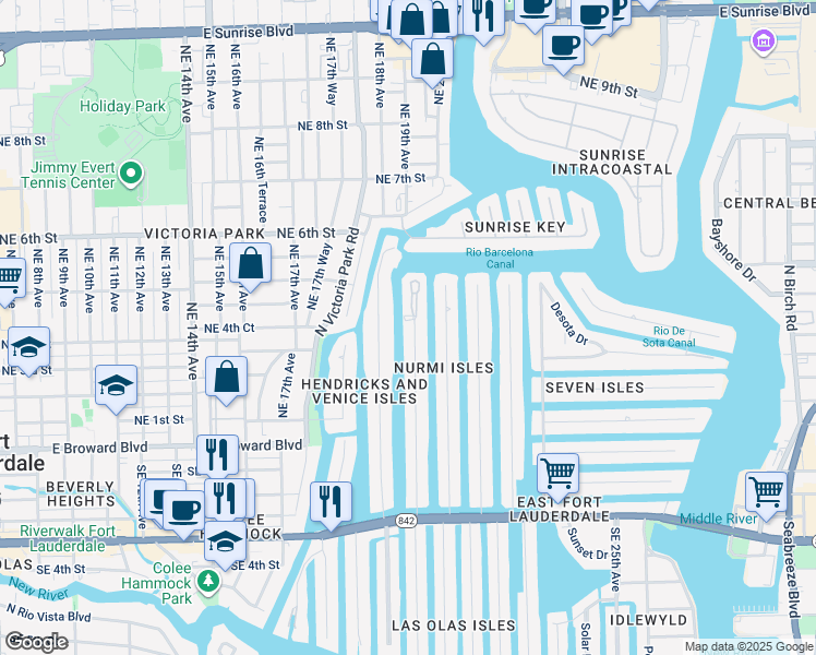 map of restaurants, bars, coffee shops, grocery stores, and more near 169 Isle of Venice Drive in Fort Lauderdale