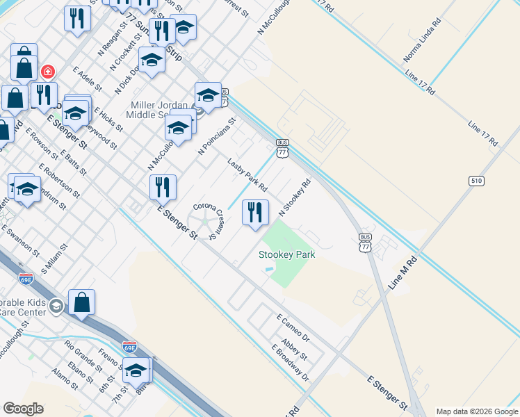map of restaurants, bars, coffee shops, grocery stores, and more near 956-976 Lasby Park Road in San Benito