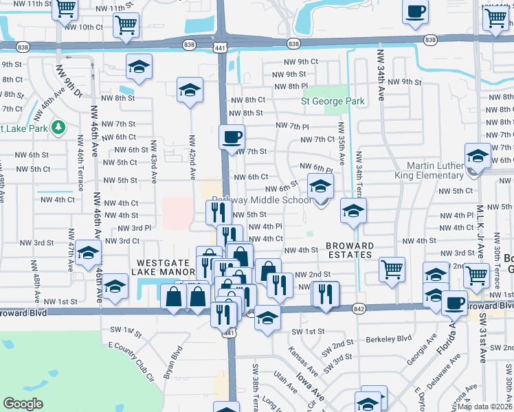 map of restaurants, bars, coffee shops, grocery stores, and more near 3870 Northwest 5th Court in Fort Lauderdale
