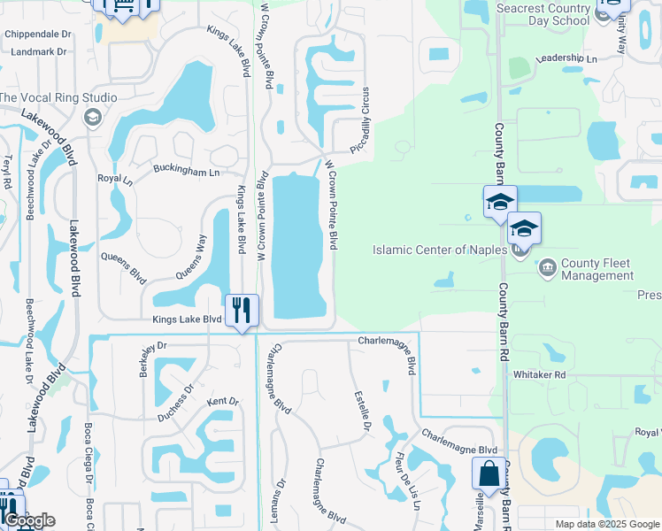 map of restaurants, bars, coffee shops, grocery stores, and more near 3310 West Crown Pointe Boulevard in Naples