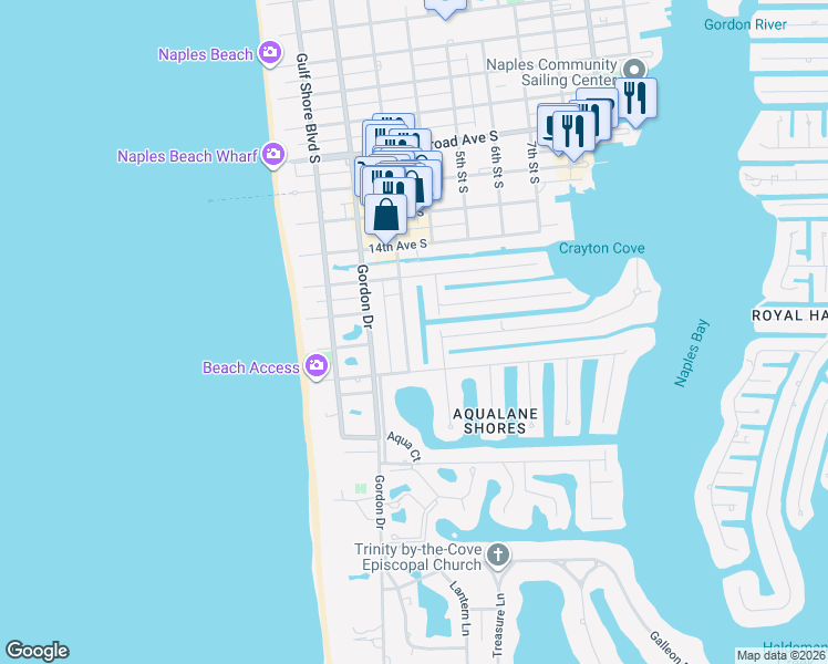 map of restaurants, bars, coffee shops, grocery stores, and more near 1673 3rd Street South in Naples