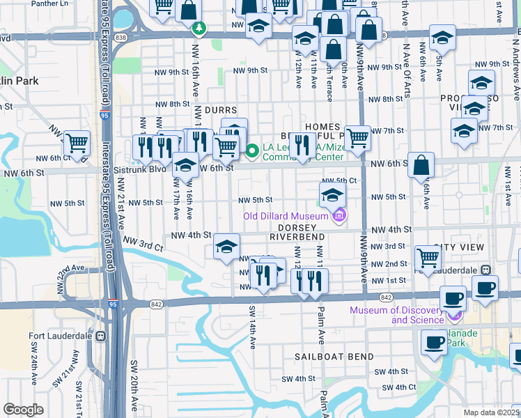 map of restaurants, bars, coffee shops, grocery stores, and more near 428 Northwest 14th Terrace in Fort Lauderdale