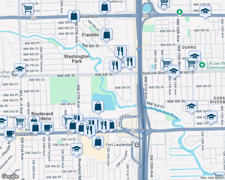 map of restaurants, bars, coffee shops, grocery stores, and more near 451 Northwest 23rd Avenue in Fort Lauderdale