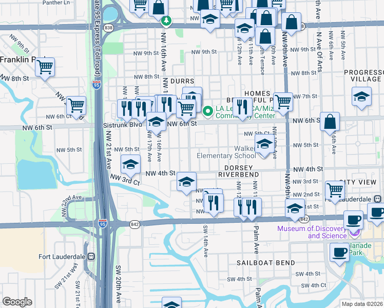 map of restaurants, bars, coffee shops, grocery stores, and more near 436 Northwest 15th Avenue in Fort Lauderdale