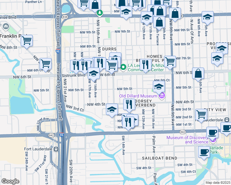 map of restaurants, bars, coffee shops, grocery stores, and more near 436 Northwest 15th Avenue in Fort Lauderdale