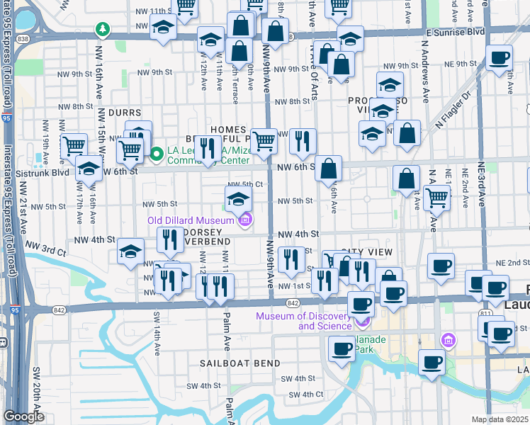 map of restaurants, bars, coffee shops, grocery stores, and more near 429 Northwest 9th Avenue in Fort Lauderdale