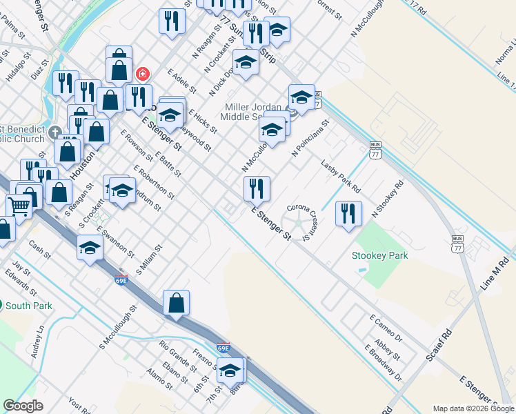 map of restaurants, bars, coffee shops, grocery stores, and more near 925 East Stenger Street in San Benito