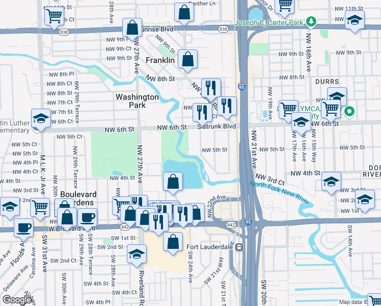 map of restaurants, bars, coffee shops, grocery stores, and more near 480 Northwest 24th Avenue in Fort Lauderdale