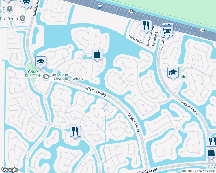map of restaurants, bars, coffee shops, grocery stores, and more near 892 Savannah Falls Drive in Weston