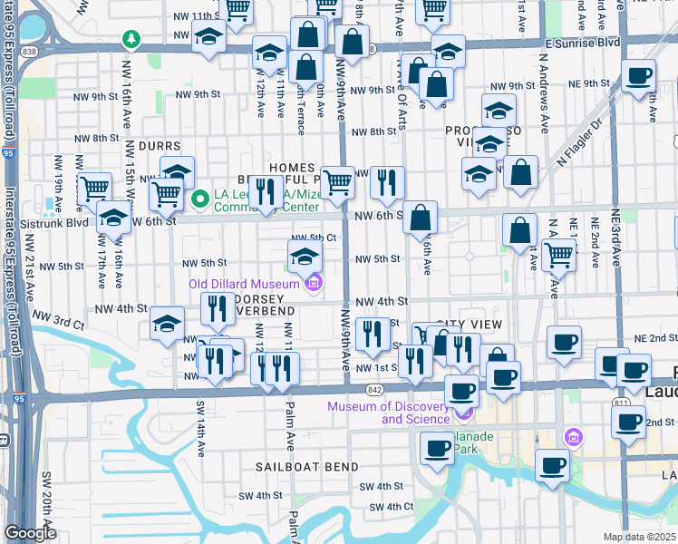 map of restaurants, bars, coffee shops, grocery stores, and more near 429 Northwest 9th Avenue in Fort Lauderdale