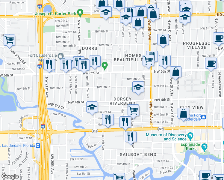 map of restaurants, bars, coffee shops, grocery stores, and more near 438 Northwest 13th Avenue in Fort Lauderdale