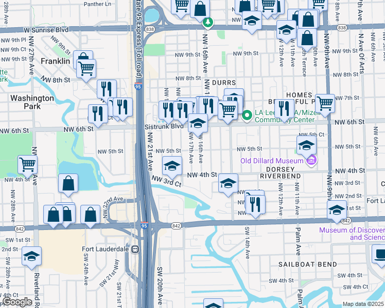 map of restaurants, bars, coffee shops, grocery stores, and more near 441 Northwest 16th Avenue in Fort Lauderdale