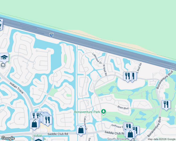 map of restaurants, bars, coffee shops, grocery stores, and more near 240 Lakeview Drive in Weston