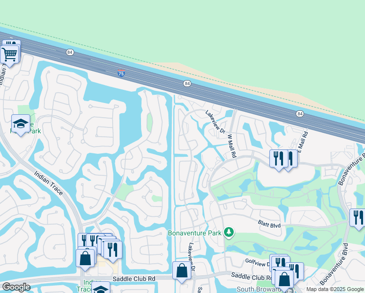 map of restaurants, bars, coffee shops, grocery stores, and more near 235 Lakeview Drive in Weston