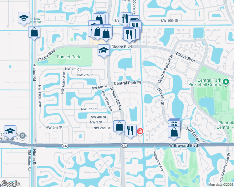 map of restaurants, bars, coffee shops, grocery stores, and more near 10188 Northwest 4th Street in Plantation